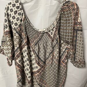 Maurices Geometric Print Blouse - Black, White, orange